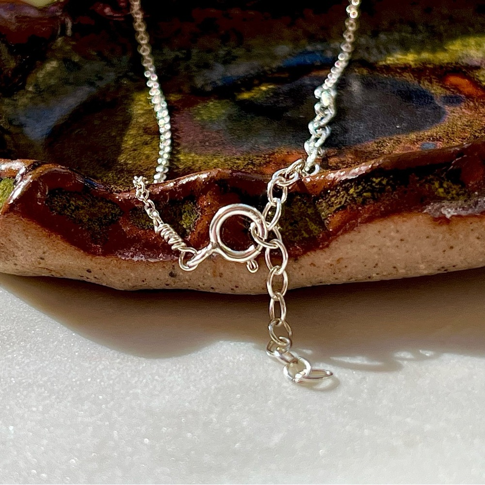 Sterling Silver Wire Wrapped Blue Trolleite Teardrop Necklace - Picture 2 of 2